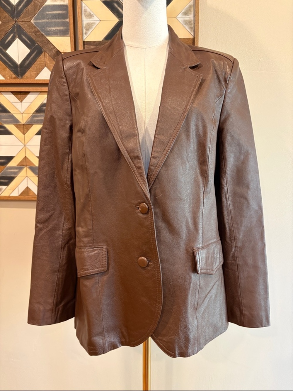 Vintage Pioneer Wear Western Brown Leather Blazer Jacket size 12 / Medium